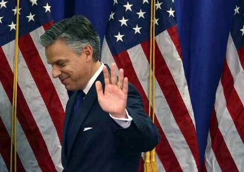 Jon Huntsman leaves the stage at the convention center in Myrtle Beach, S.C. after announcing he is suspending his campaign for the GOP presidential nomination. (Mark Wilson/Getty Images)