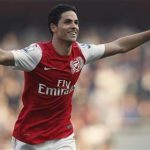Mikel Arteta of Arsenal celebrates after scoring against Aston Villa during the English Premier League soccer match at the Emirates Stadium in London, March 24, 2012. REUTERS/Andrew Winning