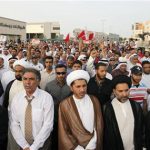 Sheikh Ali Salman (C), head of main opposition group Wefaq, participates in an anti-government rally in Bilad al-Qadeem, west of Manama, as thousands of protesters chanted slogans against the government and anti-F1 slogans during a march on the main highway in this April 15, 2012 file photo.REUTERS/Hamad I Mohammed/Files