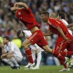 Bayern Munich's players react after the penalty shootout as they qualify for the final at the end of their Champions League semi-final second leg soccer match against Real Madrid at Santiago Bernabeu stadium in Madrid, April 25, 2012. REUTERS/Susana Vera