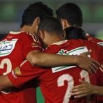 Fabio Junior of Egypt's Al Ahly (C) celebrates with teammates after scoring against Ethiopian Coffee FC during their CAF Champions League soccer match at the Military Stadium in Cairo April 8, 2012. REUTERS/Amr Abdallah Dalsh