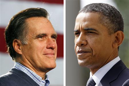 Republican presidential candidate and 

former Massachusetts Governor Mitt Romney and President Barack Obama are seen in a combination file photo. REUTERS/Jim Bourg 

and Jason Reed