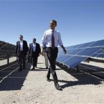 U.S. President Barack Obama visits the Copper Mountain Solar Project in Boulder City, Nevada, March 21, 2012. Obama is traveling to Nevada, New Mexico, Oklahoma and Ohio for events on his energy initiative. REUTERS/Jason Reed
