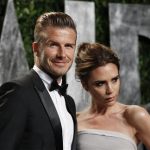 Soccer player David Beckham and his wife Victoria Beckham arrive at the 2012 Vanity Fair Oscar party in West Hollywood, California February 26, 2012. REUTERS/Danny Moloshok