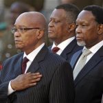 South African President Jacob Zuma (L) and Deputy President Kgalema Motlanthe take a salute before his State of the Nation address at Parliament in Cape Town, February 9, 2012. REUTERS/Schalk van Zuydam/Pool