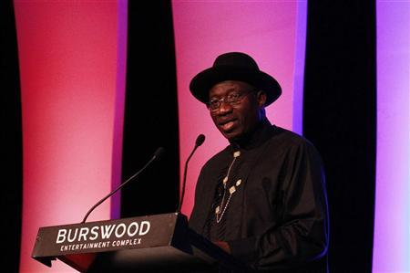 Nigeria's President Goodluck Jonathan gives a speech ahead of the Commonwealth Heads of Government meeting (CHOGM) in Perth October 26, 2011. REUTERS/ Daniel Munoz
