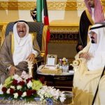 Saudi Arabia's King Abdullah (R) meets with Kuwait's Emir Sheikh Sabah al-Ahmad al-Sabah upon his arrival at Riyadh airport May 14, 2012. REUTERS/Saudi Press Agency/Handout