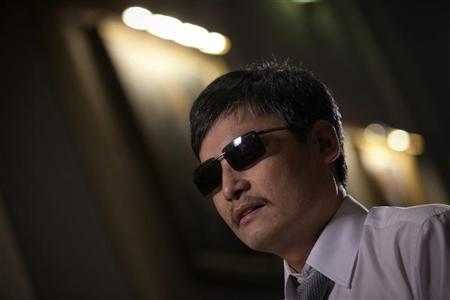 Chen Guangcheng, the blind Chinese dissident and legal advocate who recently sought asylum in the United States, gives an interview in New York Chen Guangcheng, the blind Chinese dissident and legal advocate who recently sought asylum in the United States, gives an interview in New York May 24, 2012. REUTERS/Shannon Stapleton