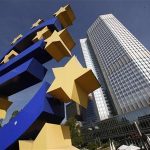 A huge Euro logo is pictured past the headquarters of the European Central Bank (ECB) in Frankfurt, September 29, 2011. REUTERS/Ralph Orlowski