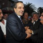 File photo of Greek conservative party leader Samaras greeting supporters during a pre-election rally in the town of Heraklion. REUTERS/Image Services/Stefanos Rapanis