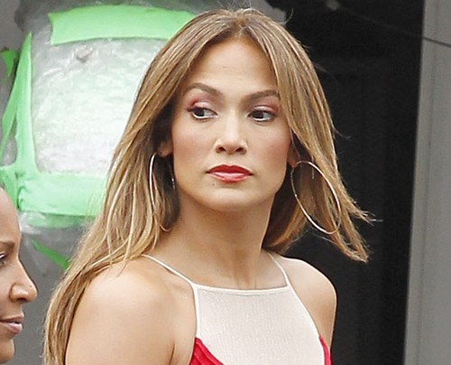 Jennifer Lopez Looks Red Hot In A Matching Crimson Lip And Dress
