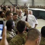U.S. President Barack Obama greets troops at Bagram Air Base in Kabul May 2, 2012. REUTERS/Kevin Lamarque