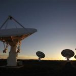 Radio telescope dishes of the KAT-7 Array point skyward as the sun sets over the proposed South African site for the Square Kilometre Array (SKA) telescope near Carnavon in the country's remote Northern Cape province, May 17, 2012. REUTERS/Mike Hutchings