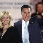 Republican presidential candidate former Massachusetts Governor Mitt Romney waves with his wife Ann after his speech at a primary night rally in Manchester, New Hampshire April 24, 2012. REUTERS/Dominick Reuter