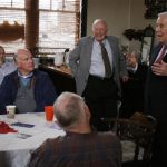 Republican U.S. Senator Dick Lugar of Indiana addresses supporters in a cafe in Crawfordsville, Indiana in this file photo taken February 24, 2012. Voters in Indiana go to the polls on Tuesday to decide the fate of one of longest-serving U.S. senators in what is seen as a major test of strength for the conservative Tea Party movement. Lugar faces the first primary challenge in his 35-year political career in Washington and is now the underdog against Indiana state treasurer Richard Mourdock, a fiscal conservative who has surged in recent polls. REUTERS/Nick Carey/Files