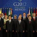 Leaders of the G20 nations gather for a group photo at the G20 summit in Los Cabos, Mexico, June 18, 2012. Pictured are (front row, L-R) U.S. President Barack Obama, China's President Hu Jintao, Mexico's President Felipe Calderon, South Korea's President Lee Myung-bak, South Africa's President Jacob Zuma, (second row, L-R) Australia's Prime Minister Julia Gillard, Germany's Chancellor Angela Merkel, India's Prime Minister Manmohan Singh, British Prime Minister David Cameron, Canada's Prime Minister Stephen Harper and Japan's Prime Minister Yoshihiko Noda. REUTERS/Jason Reed