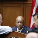 The House Oversight and Government Reform Committee, led by Chairman Darrell Issa (R-CA) (R), speaks with congressmen Elijah Cummings (D-MD) (C) and Peter Welch (D-VT) at Capitol Hill in Washington June 20, 2012. REUTERS/Jose Luis Magana
