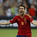 Spain's Cesc Fabregas reacts after scoring the winning penalty goal against Portugal during the penalty shoot-out in their Euro 2012 semi-final soccer match at the Donbass Arena in Donetsk, June 27, 2012. REUTERS/Juan Medina