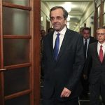 Newly appointed Greek Prime Minister Antonis Samaras arrives for the first cabinet meeting of his government at the parliament in Athens June 21, 2012. REUTERS/Yorgos Karahalis