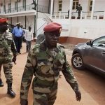 Guinea Bissau's soldiers leave a news conference at the military headquarters in the capital Bissau, March 19, 2012. REUTERS/Joe Penney