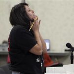 Chrissy Guzman (L) speaks in frustration during a Adelanto School District board meeting regarding the parent trigger law, in Adelanto, California March 6, 2012. REUTERS/Alex Gallardo