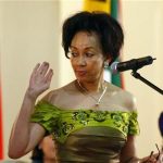 Former housing and Defence minister Lindiwe Sisulu is sworn in at the presidential guest house in Pretoria, May 11,2009. REUTERS/Siphiwe Sibeko