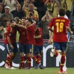 Spain's players celebrate second goal against France during their Euro 2012 quarter-final soccer match at Donbass Arena in Donetsk, June 23, 2012. REUTERS/Michael Buholzer