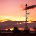 An oil rig used in drilling at the Ngamia-1 well on Block 10BB, in the Lokichar basin, which is part of the East African Rift System, is seen in Turkana County, in this undated handout photograph. REUTERS/Tullow Oil plc/Handout