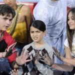 Singer Michael Jackson is immortalized in a ceremony where his children (L-R) Prince, Blanket and Paris use Jackson's shoes and gloves and their own hands to make imprints in cement in the courtyard of Hollywood's Grauman's Chinese Theatre in Los Angeles on January 26, 2012. REUTERS/Phil McCarten