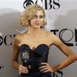 Actress Nina Arianda poses backstage with her award for Best Performance By An Actress in a Leading Role in a Play for her performance in 'Venus in Fur' during the American Theatre Wing's 66th annual Tony Awards in New York June 10, 2012. REUTERS/Andrew Burton