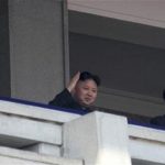Democratic People's Republic of Korea (DPRK) leader Kim Jong-un (C) and President of the Presidium of the Supreme People's Assembly of DPRK Kim Yong-nam (R) watch a military parade to celebrate the centenary of the birth of DPRK's founder Kim Il-sung in Pyongyang April 15, 2012. REUTERS/Stringer