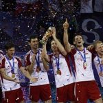 Poland's players celebrate after winning their FIVB World League final men's volleyball match against the U.S. at Arena Armeec hall in Sofia July 8, 2012. REUTERS/Stoyan Nenov