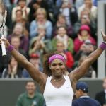 Serena Williams of the U.S. celebrates after defeating Yaroslava Shvedova of Kazakhstan during their women's singles tennis match at the Wimbledon tennis championships in London July 2, 2012. REUTERS/Stefan Wermuth