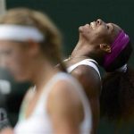 Serena Williams of the U.S. celebrates after defeating Victoria Azarenka of Belarus (L) in their women's semi-final tennis match at the Wimbledon tennis championships in London July 5, 2012. REUTERS/Dylan Martinez