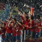 Spain's Iker Casillas lifts up the trophy after defeating Italy to win the Euro 2012 final soccer match at the Olympic stadium in Kiev, July 1, 2012. REUTERS/Juan Medina