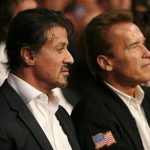 U.S. actor Sylvester Stallone (L) and California Governor Arnold Schwarzenegger wait for the start of the WBC Heavyweight Championship boxing bout between Vitali Klitschko of Ukraine and Cristobal Arreola of the U.S. at the Staples Center in Los Angeles, California September 26, 2009. REUTERS/Mike Blake