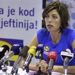 Croatian Blanka Vlasic, one of the world's best high jumpers, talks to reporters during a news conference in Split, Croatia, May 22, 2012. REUTERS/Stringer
