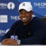 Tiger Woods of the U.S. speaks during a news conference after a practice round ahead of the British Open golf championship at Royal Lytham and St Annes, northern England July 17, 2012. REUTERS/Cathal McNaughton
