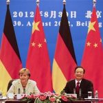 German Chancellor Angela Merkel (L) and Chinese Premier Wen Jiabao hold bilateral talks inside the Great Hall of the People in Beijing, August 30, 2012. REUTERS/Diego Azubel/Pool