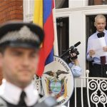 Wikileaks founder Julian Assange speaks to the media outside the Ecuador embassy in west London on August 19, 2012. REUTERS/Olivia Harris