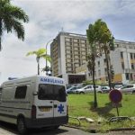 A view outside the hospital where veteran French rock star Johnny Hallyday is being treated in the intensive care unit on the French Caribbean island of Guadeloupe, August 27, 2012. REUTERS/Dominique Chomereau