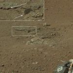 This color image from NASA's Curiosity rover, taken August 8, 2012 and released by NASA August 12, 2012, shows an area excavated by the blast of the Mars Science Laboratory's descent stage rocket engines. This is part of a larger, high-resolution color mosaic made from images obtained by Curiosity's Mast Camera. With the loose debris blasted away by the rockets, details of the underlying materials are clearly seen. Of particular note is a well-defined, topmost layer that contains fragments of rock embedded in a matrix of finer material. Shown in the inset in the figure are pebbles up to 1.25 inches (about 3 centimeters) across (top two arrows) and a larger clast 4 inches (11.5 centimeters) long protruding up by about 2 inches (10 centimeters) from the layer in which it is embedded. REUTERS/NASA/JPL-Caltech/Handout