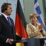 German Chancellor Angela Merkel (R) and Greek Prime Minister Antonis Samaras attend a news conference after talks at the Chancellery in Berlin, August 24, 2012. REUTERS/Thomas Peter