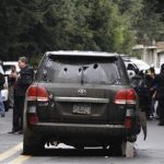 A bullet-riddled armoured U.S. embassy SUV is seen on a road near the town of Tres Marias, on the outskirts of Cuernavaca August 24, 2012. REUTERS/Margarito Perez
