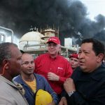 Venezuelan President Hugo Chavez visits the Amuay refinery a day after an explosion in Punto Fijo in the Peninsula of Paraguana August 26, 2012. REUTERS/Miraflores Palace