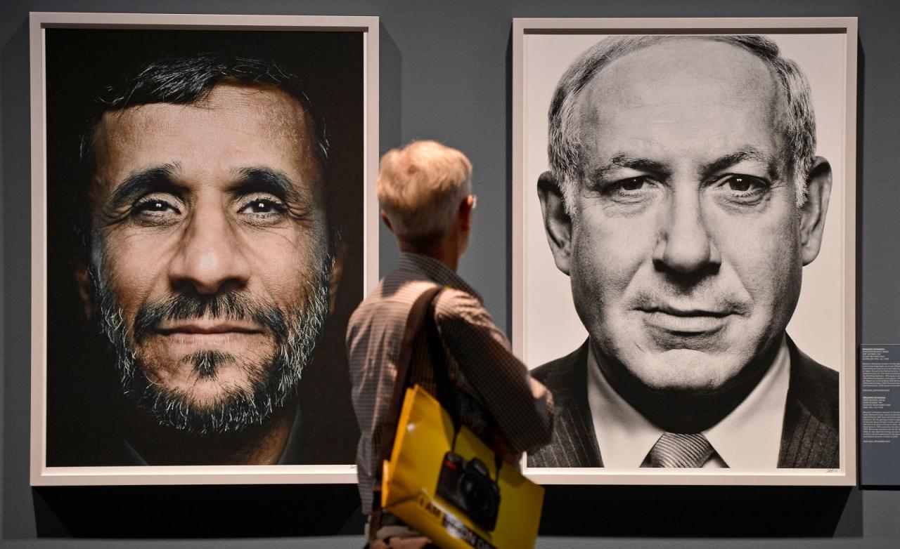 portraits of Iran's President Mahmoud Ahmadinejad and Israel's Prime Minister Benjamin Netanyahu during the exhibition portraits-of-Irans-President-Mahmoud-Ahmadinejad-and-Israels-Prime-Minister-Benjamin-Netanyahu-during-the-exhibitio