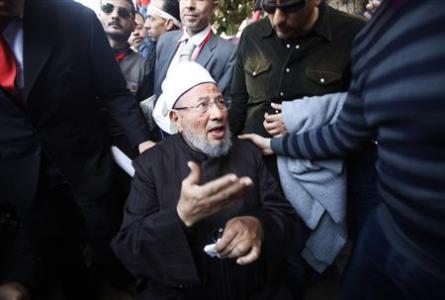 Egyptian cleric Sheikh Yousef al-Qaradawi arrives to lead the Friday prayers in Tahrir Square in Cairo Egyptian cleric Sheikh Yousef al-Qaradawi arrives to lead the Friday prayers in Tahrir Square in Cairo February 18, 2011. REUTERS/Suhaib Salem