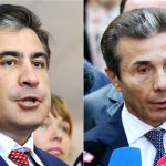 Opposition leader Bidzina Ivanishvili, right, was quick to claim he had won the popular vote against President Mikheil Saakashvili