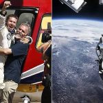 On top of the world ... Felix Baumgartner celebrates after leaping from the edge of space. Read more: http://www.brisbanetimes.com.au/technology/sci-tech/daredevil-felix-baumgartner-breaks-sound-barrier-in-leap-from-the-edge-of-space-20121015-27liq.html#ixzz29JAMkvfm