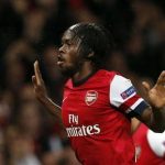 Arsenal's Gervinho celebrates after scoring a goal against Olympiakos Piraues during their Champions League Group B soccer match at the Emirates Stadium in London October 3, 2012. REUTERS/Eddie Keogh